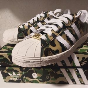 RARE!! BAPE X ADIDAS SUPERSTAR ABC GREEN CAMO. Men's size 6.5/ women's 7.5